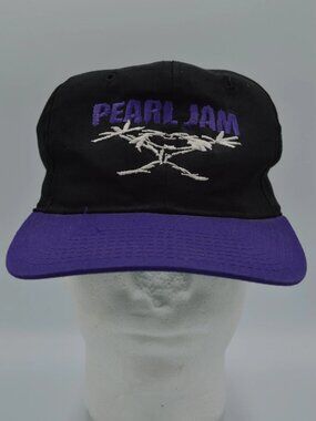 VTG 90s Yupoong Mens Black Purple Pearl Jam Stickman Baseball Snapback Hat OS